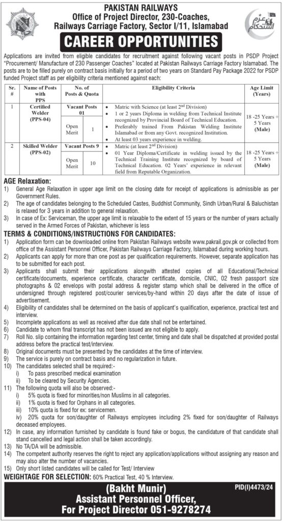 pakistan railways office of project director sector i/11 islamabad